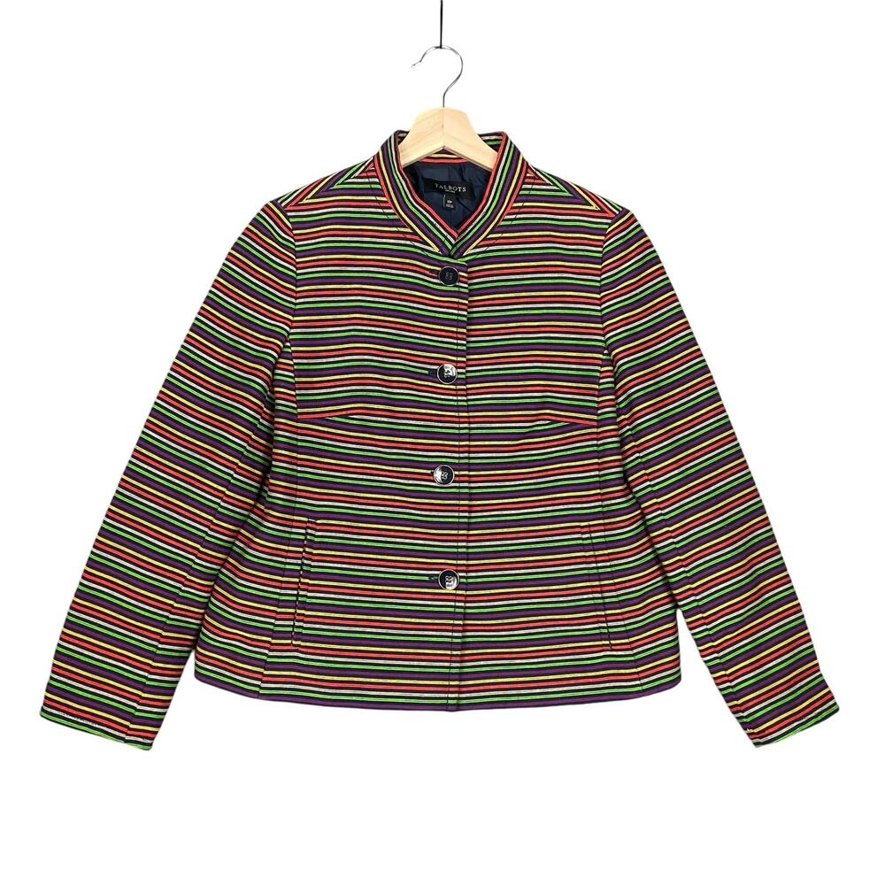 Talbots Stripe Mutlti Color 3 Button Blazer Jacket Women's Size 10P
